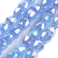 Electroplate Glass Beads Strands, Faceted, Bell, Cornflower Blue, 4x3.5~4mm, Hole: 1mm, about 98pcs/strand, 13.70''(34.8cm)(EGLA-D030-J4mm-B01)