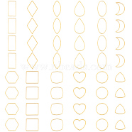 48Pcs 12 Style 304 Stainless Steel Linking Rings, Horse Eye & Oval & Square & Rectangle & Moon & Triangle & Rhombus & Teardrop & Heart & Round Ring & Hexagon, Golden, 15~26x12~20x1mm, 4pcs/style(STAS-UN0041-34)