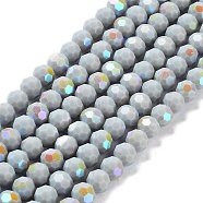 Opaque Glass Beads Strands, Faceted, Round, Gainsboro, 8x7~7.5mm, Hole: 1.2mm, about 65~67pcs/strand, 19.49~19.69''(49.5~50cm)(EGLA-A035-P8mm-L22)