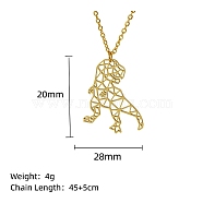 Real 18K Gold Plated Stainless Steel Pendant Necklace, Origami Animal, Dinosaur, 17.72 inch(45cm), Pendant: 20x28mm(GF1493-17)