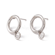 304 Stainless Steel Stud Earring Findings, with 316 Surgical Stainless Steel Pins and Horizontal Loops, Ring, Stainless Steel Color, 16.5x12mm, Hole: 3.2mm, Pin: 0.7mm(STAS-P308-02A-P)