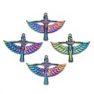 Alloy Big Pendants, Cadmium Free & Lead Free, Ancient Egyptian Winged Goddess, Rainbow Color, 42x56x3.5mm, Hole: 1.8mm(PALLOY-N156-064-RS)