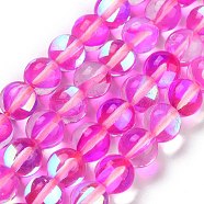 Transparent Glass Beads, Round, Glow in the Dark Beads, Magenta, 8mm, Hole: 1mm, about 45pcs/strand, 13.98''(35.5cm)(GLAA-B022-8mm-13)