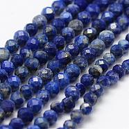 Natural Lapis Lazuli Beads Strands, Faceted, Round, 2mm, Hole: 0.5mm,  about 162~175pcs/strand, 14.9 inch(38cm)(G-K185-01)