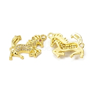 Brass Micro Pave Clear Cubic Zirconia Connector Charms, Horse Links, Golden, 19x25x3mm, Hole: 1.8mm(KK-E068-VB020)