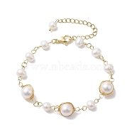 Natural Cultured Freshwater Pearl Beads Link Bracelets for Women, Golden, 7-1/2 inch(19cm)(BJEW-JB10190)