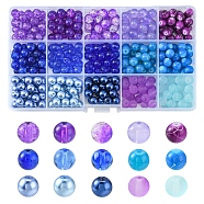 375Pcs 15 Style Spray Painted & Baking Painted & Drawbench & Translucent Glass Beads, for Beading Jewelry Making, Round, Mixed Color, 8~9mm, Hole: 1~1.6mm, 25pcs/style(GLAA-FS0001-36)