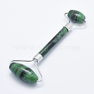 Natural Ruby in Zoisite Brass Face Massager, Facial Rollers, Platinum, 142~150x54~58x19~22mm(MRMJ-G009-03P)