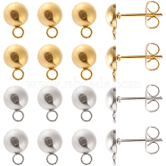 40Pcs 2 Colors 201 Stainless Steel Dome/Half Round Stud Earring Findings, with Horizontal Loop and 304 Stainless Steel Pins, Golden & Stainless Steel Color, 9x6mm, Hole: 1.5mm, Pin: 0.8mm, 20Pcs/color(STAS-SC0005-28)