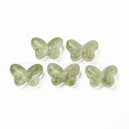 Two Tone Transparent Spray Painted Glass Beads, Butterfly, Olive Drab, 10x14.5x4.5mm, Hole: 1mm(GLAA-Q092-04-C07)