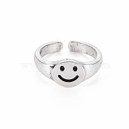 Men's Alloy Cuff Finger Rings, Open Rings, Cadmium Free & Lead Free, Smiling Face, Antique Silver, US Size 8 1/4(18.3mm)(RJEW-N029-032)
