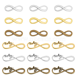 120Pcs 6 Styles Tibetan Style Alloy Infinity with Hope Connector Charms, Cadmium Free & Lead Free, Mixed Color, 8~15x22.5~39x1~2mm, 20pcs/style(TIBE-FH0001-20)