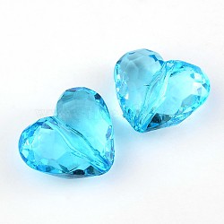 Transparent Acrylic Beads, Heart, Sky Blue, about 25mm long, 28.5mm wide, 16mm thick, hole: 3mm, about 88pcs/500g(PL318Y-9)