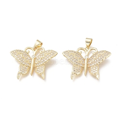 Brass Micro Pave Clear Cubic Zirconia Pendants, Butterfly, Real 18K Gold Plated, 23x28.5x4mm, Hole: 3X4mm(KK-O127-26G)