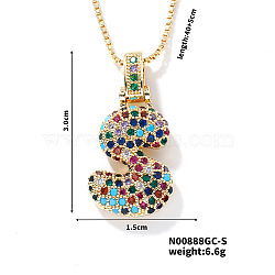 Brass Pave Colorful Cubic Zirconia Letter Pendant Box Chain Necklaces, Golden, Letter S, 15.75 inch(40cm)(NU0575-19)