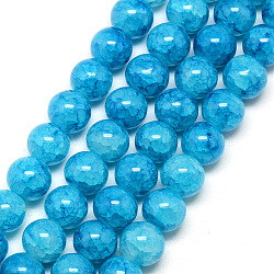 Baking Painted Crackle Glass Bead Strands, Round, Deep Sky Blue, 8mm, Hole: 1.3~1.6mm, about 100pcs/strand, 31.4 inch(DGLA-Q023-8mm-YS77)