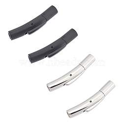 4 Sets 2 Styles 316 Surgical Stainless Steel & 304 Stainless Steel Bayonet Clasps, with Push Button, Curved Column, Mixed Color, 27~30x5~6x6mm, Hole: 3mm, 2 sets/style(STAS-UN0042-80)