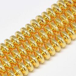 Electroplate Non-magnetic Synthetic Hematite Beads Strands, Heishi Beads, Flat Round/Disc, Golden Plated, 6x3mm, Hole: 2mm, about 137pcs/strand, 15.94 inch(X-G-Q465-29G)