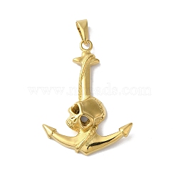 PVD Vacuum Plating 304 Stainless Steel Big Pendants, Anchor with Skull Charm, Golden, 50.5x37x8.5mm, Hole: 4.5x9.5mm(STAS-B069-62G)