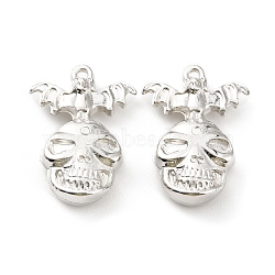 Halloween CCB Plastic Pendants, Skull with Bat Charm, Platinum, 32.5x23.5x7.5mm, Hole: 1.8mm(CCB-D005-26P)