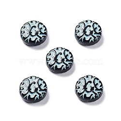 Black Opaque Acrylic Beads, Metal Enlaced, Flat Round, Pale Turquoise, 14x5.5mm, Hole: 1.5mm, about 690pcs/500g(OACR-G016-35B)