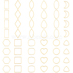 48Pcs 12 Style 304 Stainless Steel Linking Rings, Horse Eye & Oval & Square & Rectangle & Moon & Triangle & Rhombus & Teardrop & Heart & Round Ring & Hexagon, Golden, 15~26x12~20x1mm, 4pcs/style(STAS-UN0041-34)