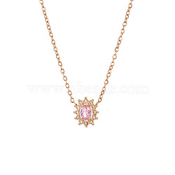 Cubic Zirconia Flower Pendant Necklaces with Stainless Steel Chains, Rose Gold, 17.72 inch(45cm)(WL0189-1)
