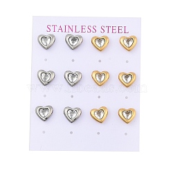 Ion Plating(IP) 304 Stainless Steel Heart Stud Earrings, with Micro Pave Cubic Zirconia, Golden & Stainless Steel Color, Clear, 10x9mm(EJEW-C099-13PG-02)