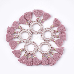 Polycotton(Polyester Cotton) Tassels Pendants, with Polyester Link Ring , Flamingo, 45~50x25~26x3~4mm, Hole: 14mm(FIND-Q077-07)