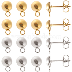 40Pcs 2 Colors 201 Stainless Steel Dome/Half Round Stud Earring Findings, with Horizontal Loop and 304 Stainless Steel Pins, Golden & Stainless Steel Color, 9x6mm, Hole: 1.5mm, Pin: 0.8mm, 20Pcs/color(STAS-SC0005-28)