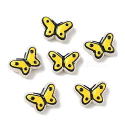 Transparent Glass Enamel Beads, Hand Painted Beads, Butterfly, Dyed & Heated, Yellow, 10x14~14.5x6~6.5mm, Hole: 1mm(LAMP-C023-03A)