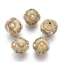 Handmade Indonesia Beads, with Metal Findings, Golden Color Plated, Round, Light Khaki, 20~21mm, Hole: 1.8mm(IPDL-R443-02)