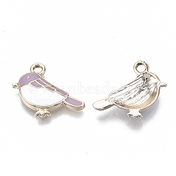 Alloy Charms, with Enamel, Light Gold, Bird, Medium Purple, 15.5x19.5x3mm, Hole: 2mm(X-ENAM-S119-028B)