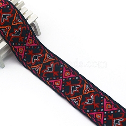 Flat Ethnic Style Embroidery Polyester Ribbons, Jacquard Ribbon, Garment Accessories, FireBrick, 2 inch(50mm), about 7.66 Yards(7m)/pc(PW-WG39693-08)
