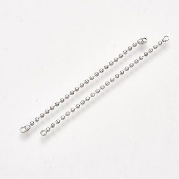 Brass Ball Chain Links connectors, Real Platinum Plated, 55x2x2mm, Hole: 1mm