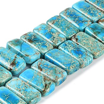 Natural Imperial Jasper Beads Strands, Dyed, Rectangle, Cyan, 20.5x10.5x6mm, Hole: 1.1mm, about 20pcs/strand, 8.07 inch(20.5cm)