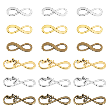 120Pcs 6 Styles Tibetan Style Alloy Infinity with Hope Connector Charms, Cadmium Free & Lead Free, Mixed Color, 8~15x22.5~39x1~2mm, 20pcs/style