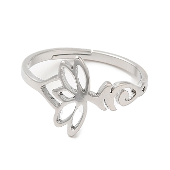 304 Stainless Steel Hollow Lotus Adjustable Ring for Women, Stainless Steel Color, Inner Diameter: 16.6mm