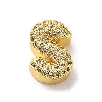 Brass Micro Pave Clear Cubic Zirconia Charms, Real 18K Gold Plated, Letter S, 13.5x9x5mm, Hole: 2x2.5mm