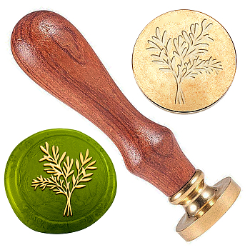 Wax Seal Stamp Set, Golden Tone Sealing Wax Stamp Solid Brass Head, with Retro Wood Handle, for Envelopes Invitations, Gift Card, Tree, 83x22mm, Stamps: 25x14.5mm