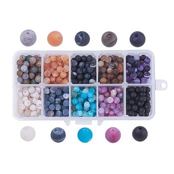 Natural Weathered Agate Beads, Dyed, Frosted, Round, Mixed Color, 6mm, Hole: 1mm, about 50pcs/compartment, 500pcs/box