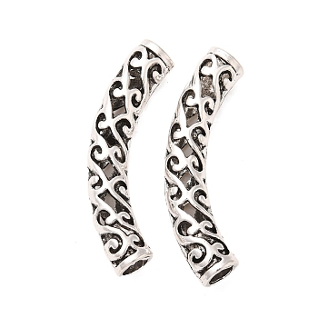 Tibetan Style Alloy Hollow Curved Tube Beads, Antique Silver, 51.5x16x8.5mm, Hole: 5.5mm