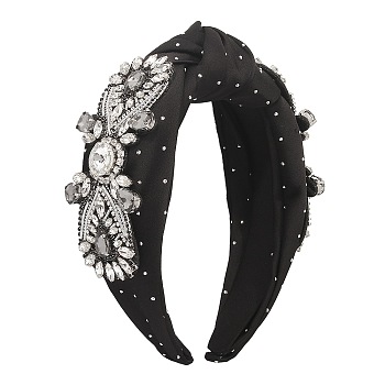 Crystal Rhinestone Baroque Wide Head Bands for Women, with Stain Fabric Wrapped Zinc Alloy and Claw Chains, Black, 190x140x60mm