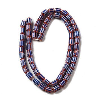 Handmade Nepalese Lampwork Beads, Chevron Beads, Column, Royal Blue, 6~11x7~8mm, Hole: 1.8mm, about 62~72pcs/strand, 25.59~25.98''(65~66cm)