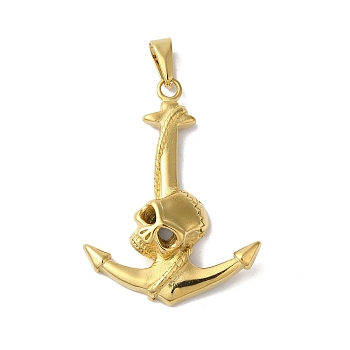 PVD Vacuum Plating 304 Stainless Steel Big Pendants, Anchor with Skull Charm, Golden, 50.5x37x8.5mm, Hole: 4.5x9.5mm