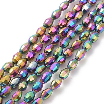 Electroplate Glass Beads Strands, Full Multi-color Plated, Faceted, Oval, Colorful, 6x4mm, Hole: 1mm, about 65pcs/strand, 16 inch