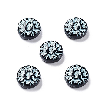 Black Opaque Acrylic Beads, Metal Enlaced, Flat Round, Pale Turquoise, 14x5.5mm, Hole: 1.5mm, about 690pcs/500g