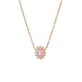 Cubic Zirconia Flower Pendant Necklaces with Stainless Steel Chains, Rose Gold, 17.72 inch(45cm)