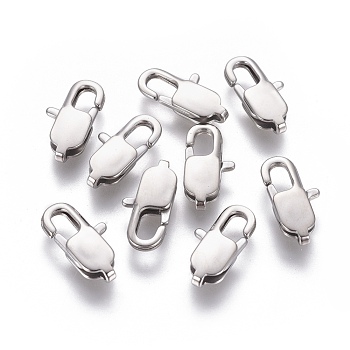 304 Stainless Steel Lobster Claw Clasps, Stainless Steel Color, 15x7x3mm, Hole: 1.2mm