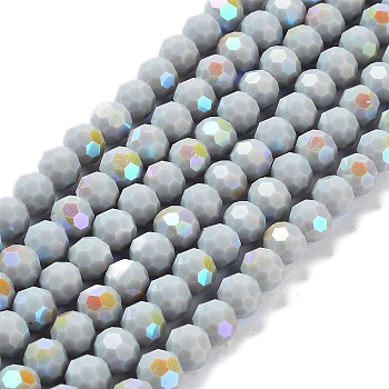 Opaque Glass Beads Strands, Faceted, Round, Gainsboro, 8x7~7.5mm, Hole: 1.2mm, about 65~67pcs/strand, 19.49~19.69''(49.5~50cm)